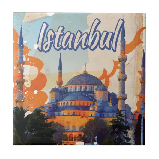 Istanbul Vintage Travel Poster Fliese (Vorderseite)