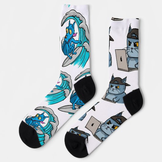 IT Cat and Surfer Dog Socken (Linkes Detail)