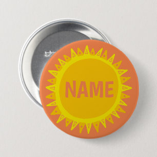 IT-Etikett mit gelbem orangefarbenem Sonnenschein Button