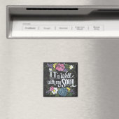 "It is Well" 2" Black Floral Square Magnet (In Situ (Geschirrspüler))