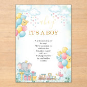 It’s a Boy Cute Baby Shower Invitation Card Acryleinladungen (Vorderseite)