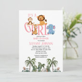 It’s A Girl-Baby Zoo Animals Invitation Einladung (Stehend Vorderseite)