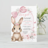 It’s a Girl Bunny Pink Bow Baby Shower Invitation Einladung (Stehend Vorderseite)