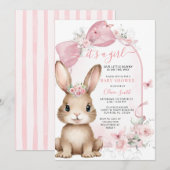 It’s a Girl Bunny Pink Bow Baby Shower Invitation Einladung (Vorne/Hinten)