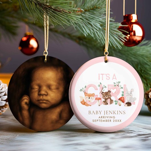 It’s a Girl Woodland Sonogram Photo Christmas Keramik Ornament