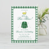 It’s A Par-Three Golf 3rd Birthday Green Gingham Einladung (Stehend Vorderseite)