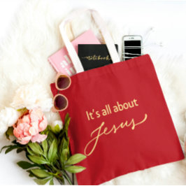 It’s All About Jesus – Elegant Red & Gold Tote Bag Tasche