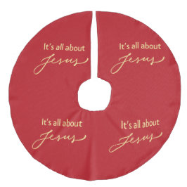 It’s All About Jesus – Red & Gold Christmas Leinenimitat Weihnachtsbaumdecke