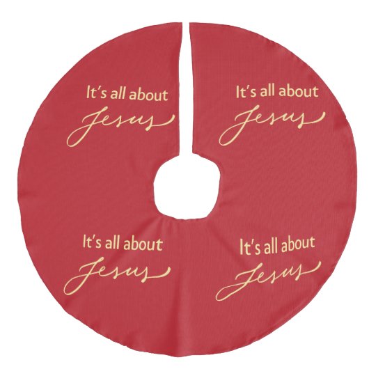 It’s All About Jesus – Red & Gold Christmas  Leinenimitat Weihnachtsbaumdecke (Vorderseite)