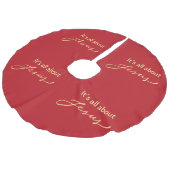 It’s All About Jesus – Red & Gold Christmas  Leinenimitat Weihnachtsbaumdecke (Schrägansicht)