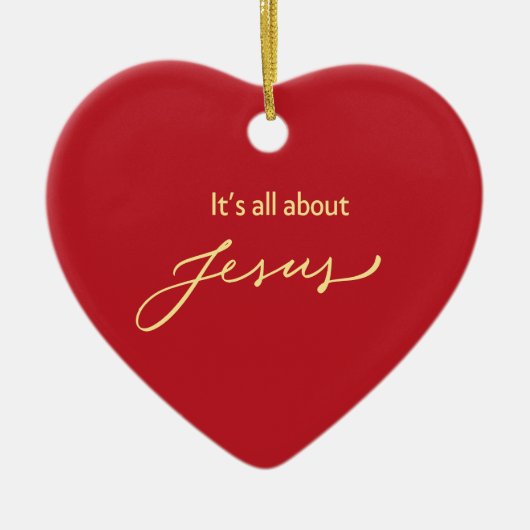 It’s All About Jesus – Red & Gold Heart Keramik Ornament (Vorne)