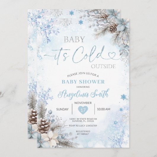It’s Cold Outside Blue Winter Baby Shower Einladung (Vorne/Hinten)