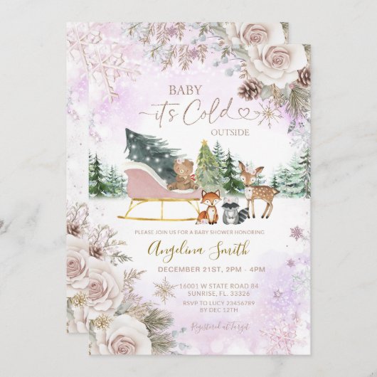 It’s Cold Outside Woodland Winter Baby Shower Einladung (Vorne/Hinten)