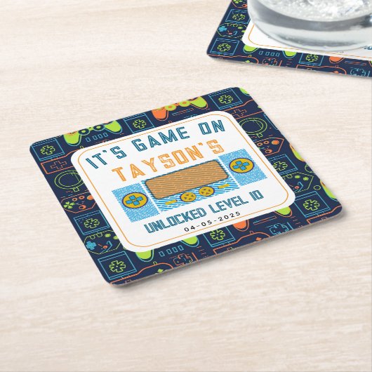 It’s Game On – Video Game Birthday party Rechteckiger Pappuntersetzer (angewinkelt)