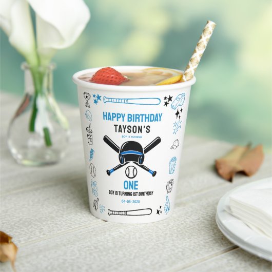 It’s Game Time Baseball 1st Birthday – Fun Kids  Pappbecher (In Situ)