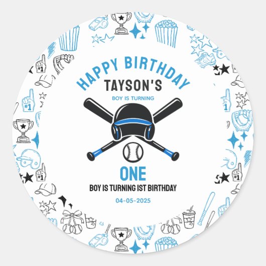 It’s Game Time Baseball 1st Birthday – Fun Kids  Runder Aufkleber (Vorderseite)