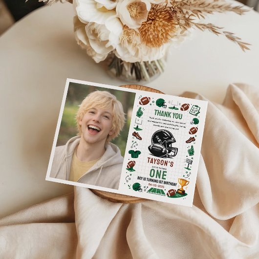 It’s Game Time football 1st Birthday Dankeskarte