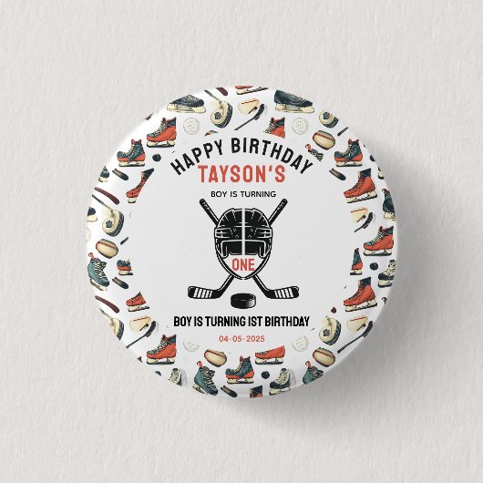 It’s Game Time Hockey 1st Birthday Party Button (Vorderseite)
