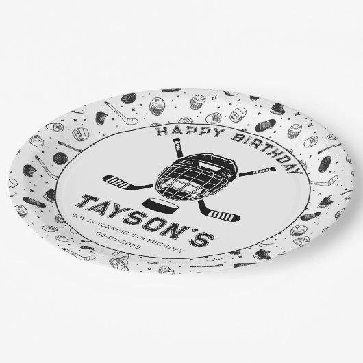 It’s Game Time Hockey 5th Birthday Party  Pappteller (Schrägansicht)