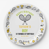 It’s Game Time Tennis 1st Birthday – Fun Kids  Pappteller (Vorderseite)