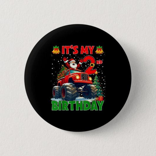 It’s My 2nd Birthday Xmas Santa Monster Truck Chri Button (Vorderseite)