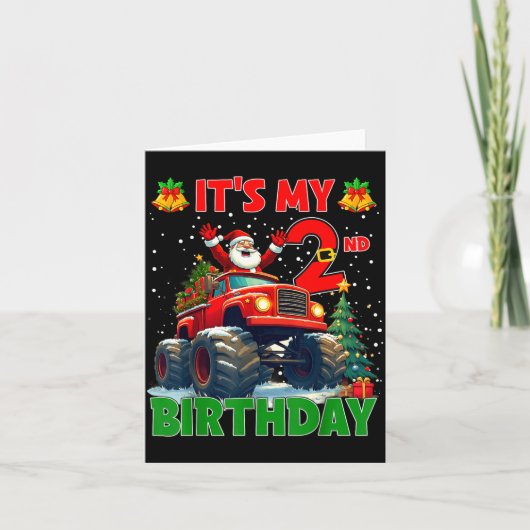 It’s My 2nd Birthday Xmas Santa Monster Truck Chri Karte (Vorderseite)