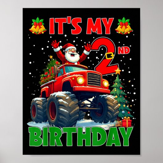 It’s My 2nd Birthday Xmas Santa Monster Truck Chri Poster (Vorne)