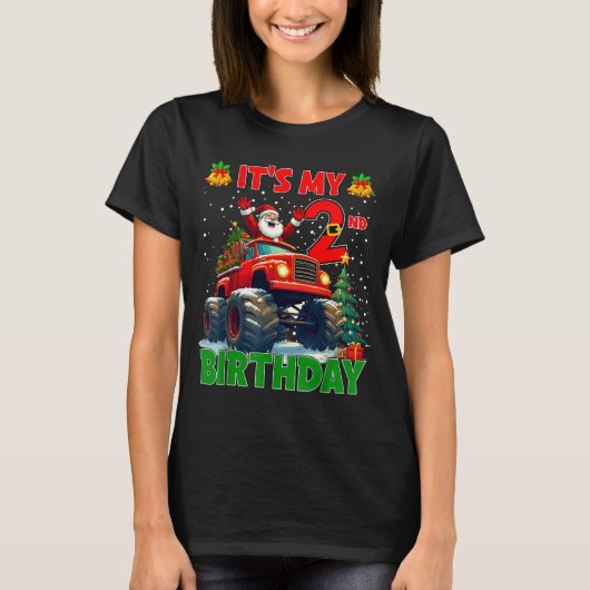 It’s My 2nd Birthday Xmas Santa Monster Truck Chri T-Shirt (Vorderseite)