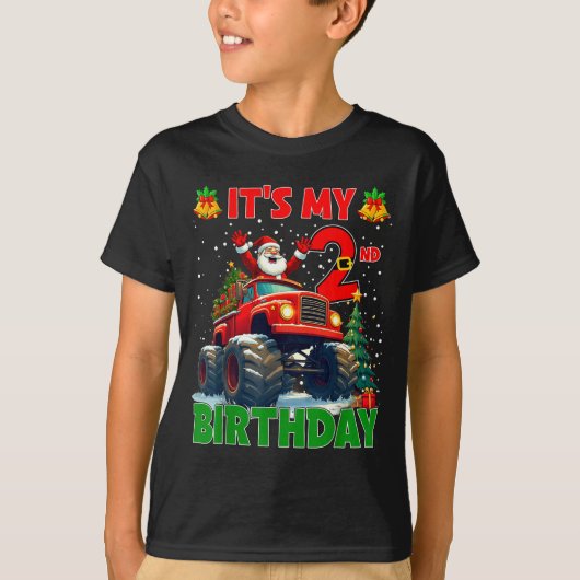 It’s My 2nd Birthday Xmas Santa Monster Truck Chri T-Shirt (Vorderseite)