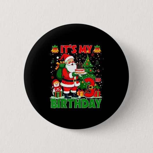 It’s My 3rd Birthday Santa Christmas Outfit 3 Year Button (Vorderseite)