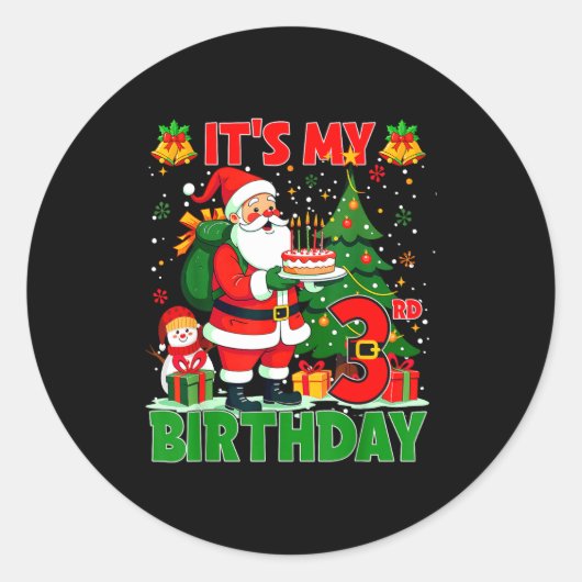 It’s My 3rd Birthday Santa Christmas Outfit 3 Year Runder Aufkleber (Vorderseite)