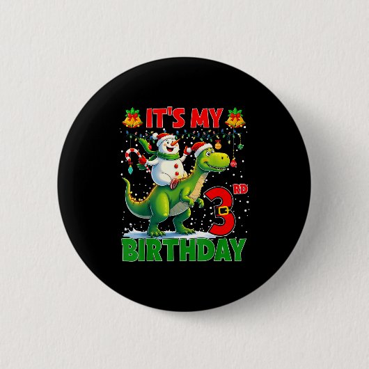 It’s My 3rd Birthday Xmas Snowman Riding Dinosaur Button (Vorderseite)
