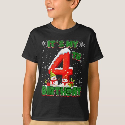 It’s My 4th Birthday Christmas Snowman 4 Year Old T-Shirt (Vorderseite)