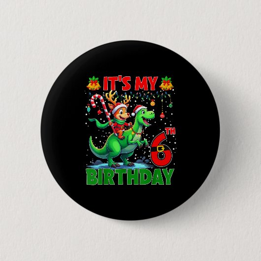 It’s My 6th Birthday Xmas Reindeer Riding Dinosaur Button (Vorderseite)