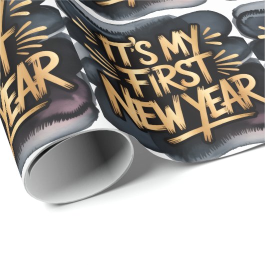 It’s My First New Year in Black and Gold Gift Geschenkpapier (Rolleneckpunkt)
