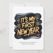 It’s My First New Year in Black & Gold Baby Shower Einladung (Rückseite)