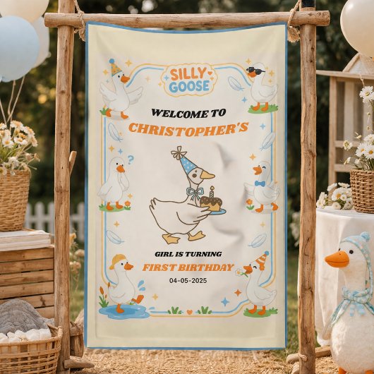 It’s ONE Silly Goose Retro 1st Birthday Fun Modern Banner