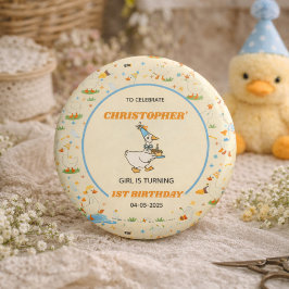 It’s ONE Silly Goose Retro 1st Birthday Fun Modern Button