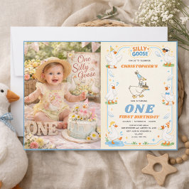 It’s ONE Silly Goose Retro 1st Birthday Fun Modern Einladung