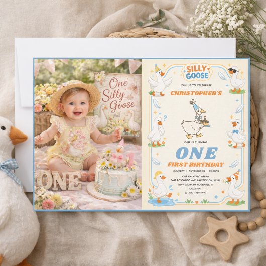 It’s ONE Silly Goose Retro 1st Birthday Fun Modern Einladung
