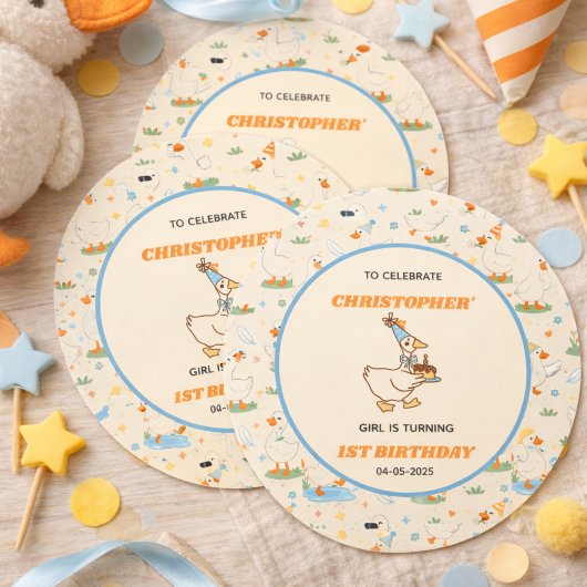 It’s ONE Silly Goose Retro 1st Birthday Fun Modern Runder Aufkleber
