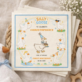 It’s ONE Silly Goose Retro 1st Birthday Fun Modern Serviette
