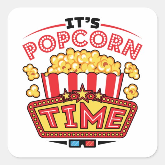 It’s Popcorn Time Movie Cinema Lover Quadratischer Aufkleber (Vorderseite)