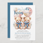 IT S TWINS Blue Balloons Teddy Bears Baby Dusche Einladung (Vorne/Hinten)