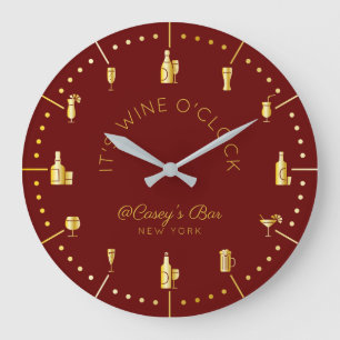 It’s Wine O’Clock Elegant Gold Burgundy Monogram Große Wanduhr