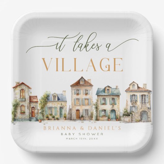 It Takes a Village Baby Shower Plates Pappteller (Vorderseite)