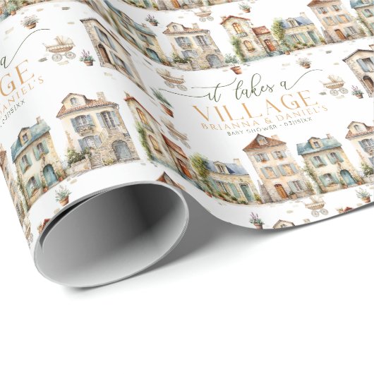 It Takes a Village Baby Shower Wrapping Paper Geschenkpapier (Rolleneckpunkt)
