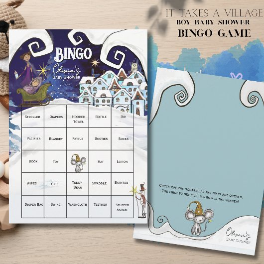 It Takes a Village: Blue Winter Magic Bingo Card Einladung