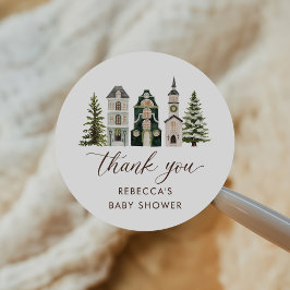 It Takes a Village Christmas Baby Shower Runder Aufkleber