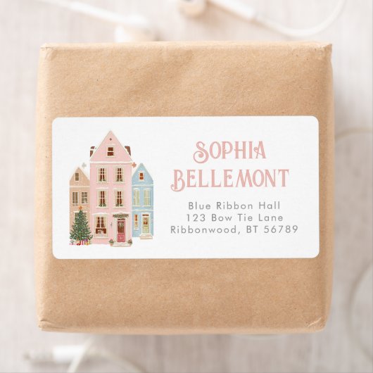 It takes a village Christmas houses Pink Whimsical (Insitu)